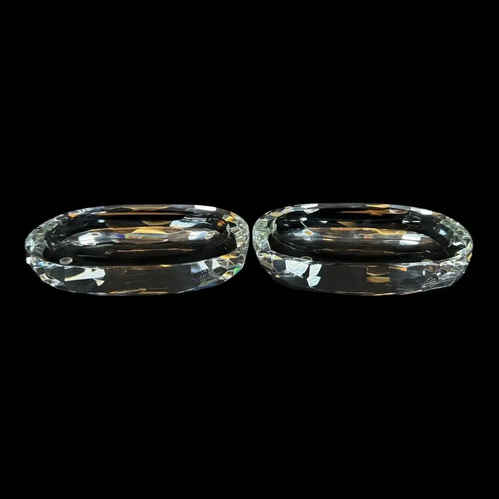 Lot of 2 Oleg Cassini Saks Fifth Avenue Crystal Glass Oval SOAP Dish 4.5
